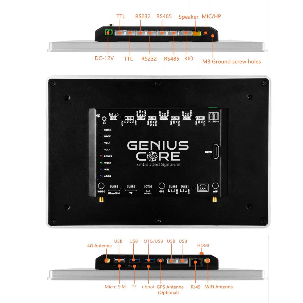 10.1" inch RK3568 All in One HMI Android Panel PC, ControlHUB Series, IPS LCD, AL Frame