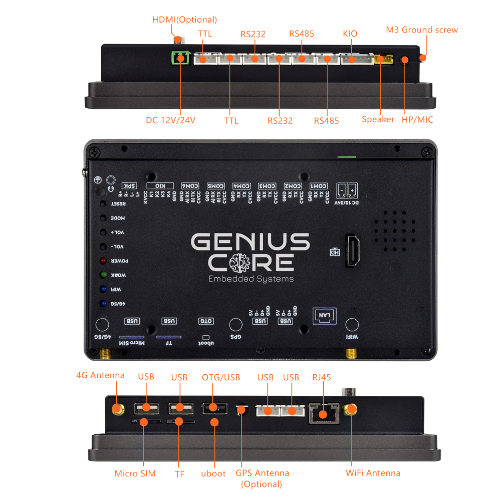 7" inch A133P 2x INT SPK All in One HMI Android Panel PC, ControlHUB Series, IPS LCD, ABS Frame