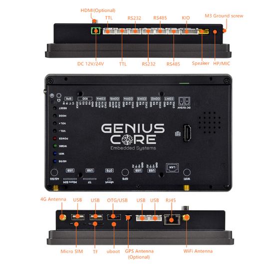 7" inch A133P 2x INT SPK All in One HMI Android Panel PC, ControlHUB Series, IPS LCD, ABS Frame