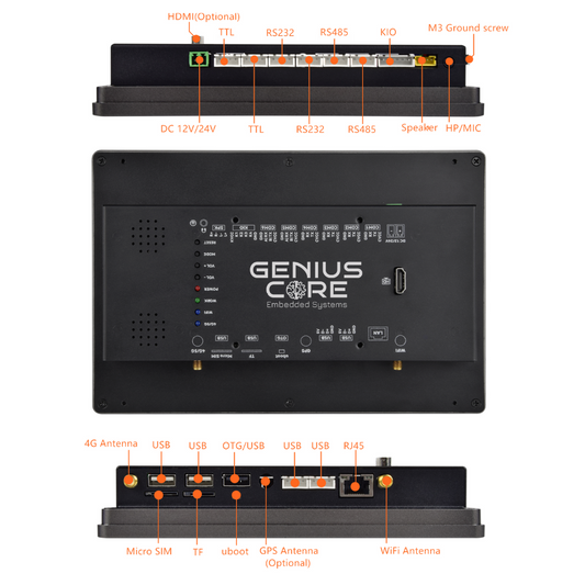 10.1" inch RK3568 2x INT SPK All in One HMI Android Panel PC, ControlHUB Series, IPS LCD, ABS Frame