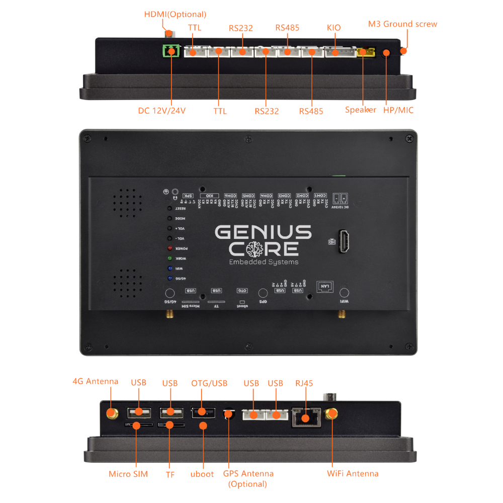 10.1" inch RK3288 2x INT SPK All in One HMI Android Panel PC, ControlHUB Series, IPS LCD, ABS Frame