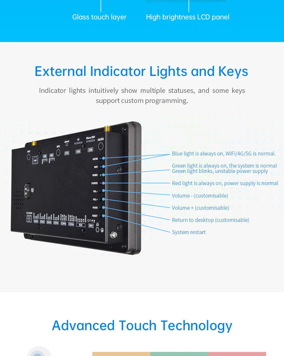 7" inch RK3288 2x INT SPK All in One HMI Android Panel PC, ControlHUB Series, IPS LCD, ABS Frame