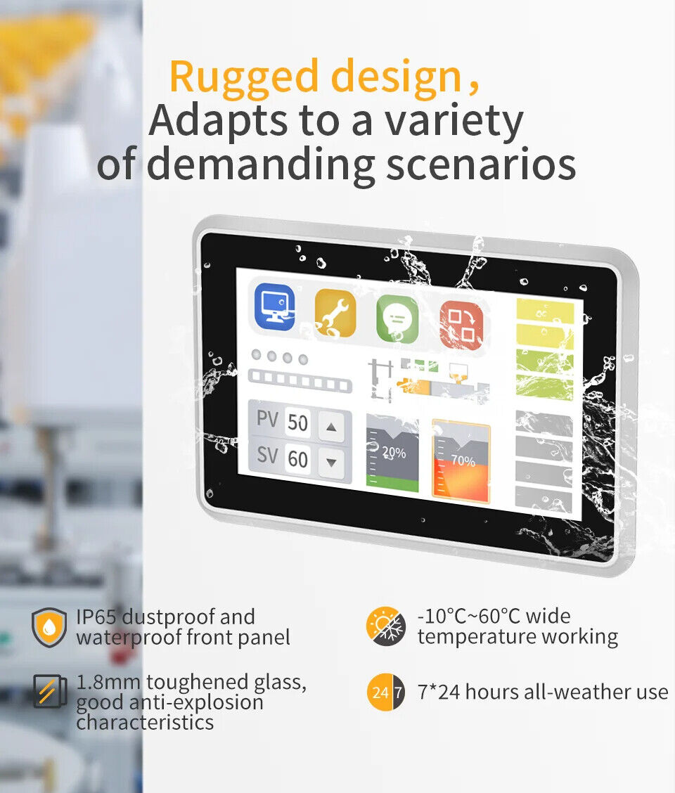 7" inch RK3288 2x INT SPK All in One HMI Android Panel PC, ControlHUB Series, IPS LCD, ABS Larger Frame