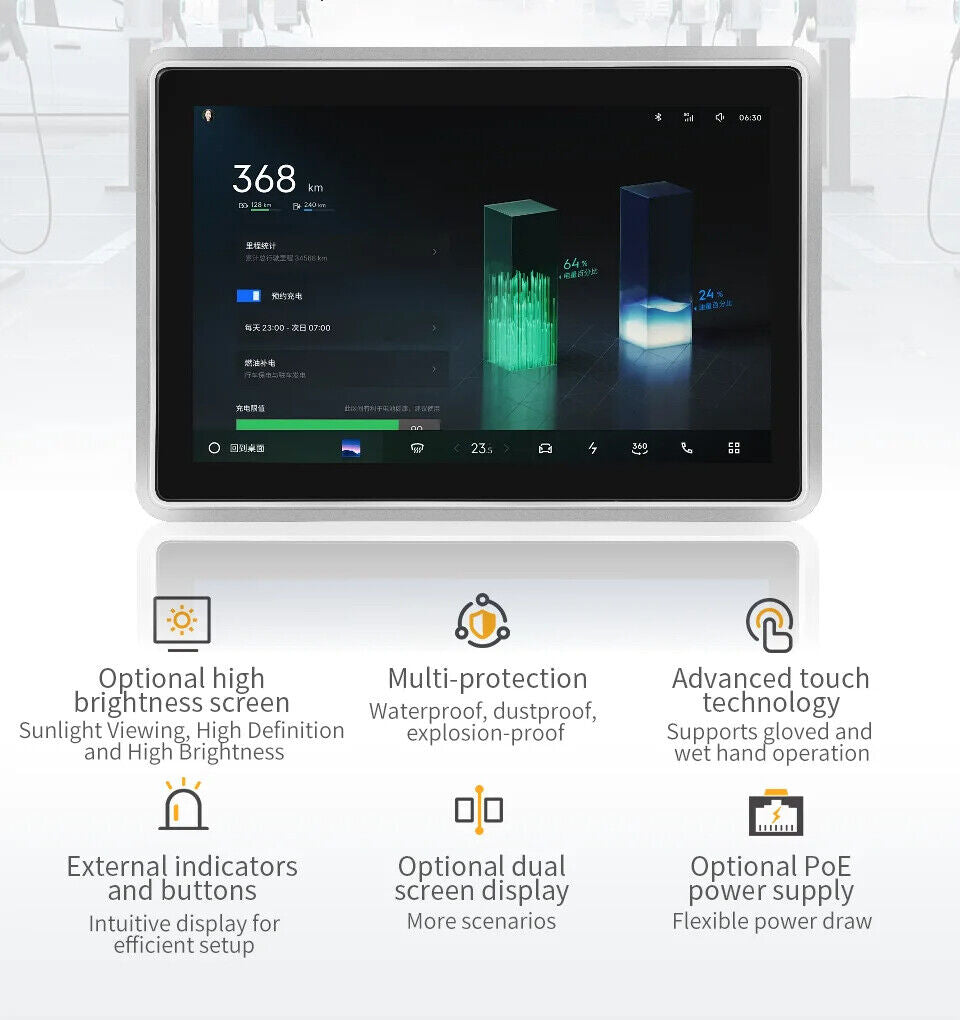 10.1" inch RK3568 2x INT SPK All in One HMI Android Panel PC, ControlHUB Series, IPS LCD, ABS Larger Frame