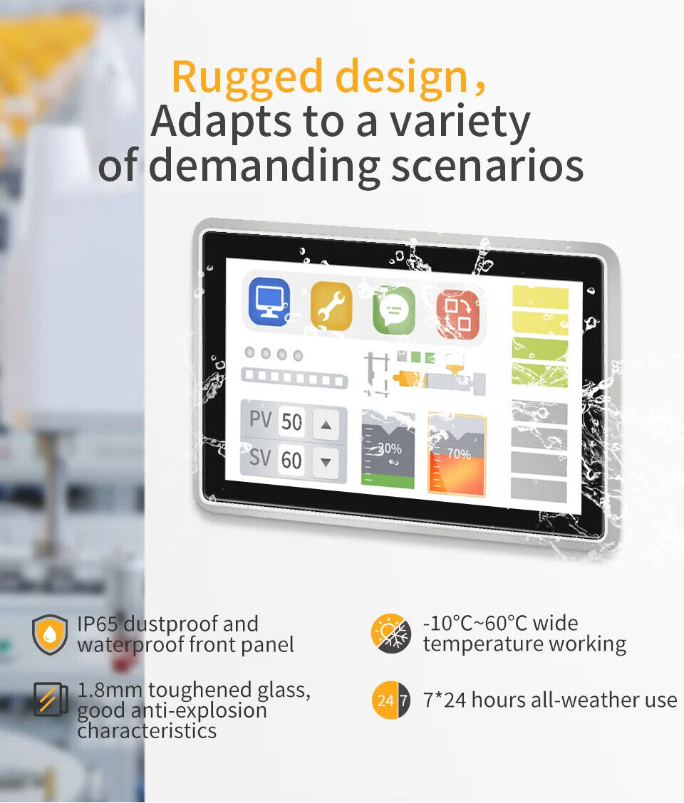 10.1" inch A133P 2x INT SPK All in One HMI Android Panel PC, ControlHUB Series, IPS LCD, ABS Larger Frame