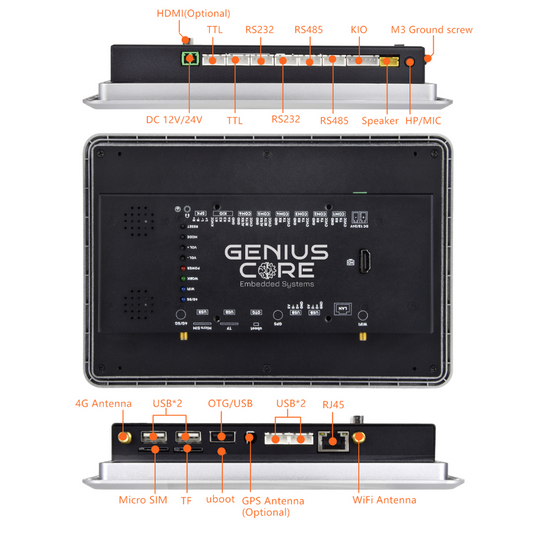 10.1" inch RK3288 2x INT SPK All in One HMI Android Panel PC, ControlHUB Series, IPS LCD, ABS Larger Frame