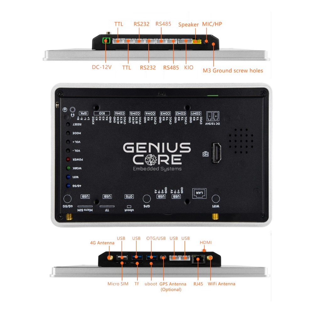 7" inch RK3568 All in One HMI Android Panel PC, ControlHUB Series, IPS LCD, AL Frame