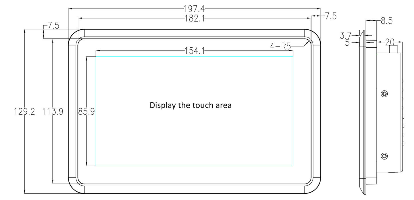 7" inch RK3568 2x INT SPK All in One HMI Android Panel PC, ControlHUB Series, IPS LCD, ABS Larger Frame