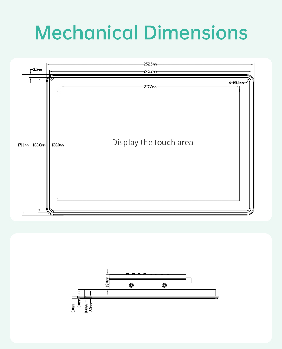 10.1" inch A133P All in One HMI Android Panel PC, ControlHUB Series, IPS LCD, AL Frame
