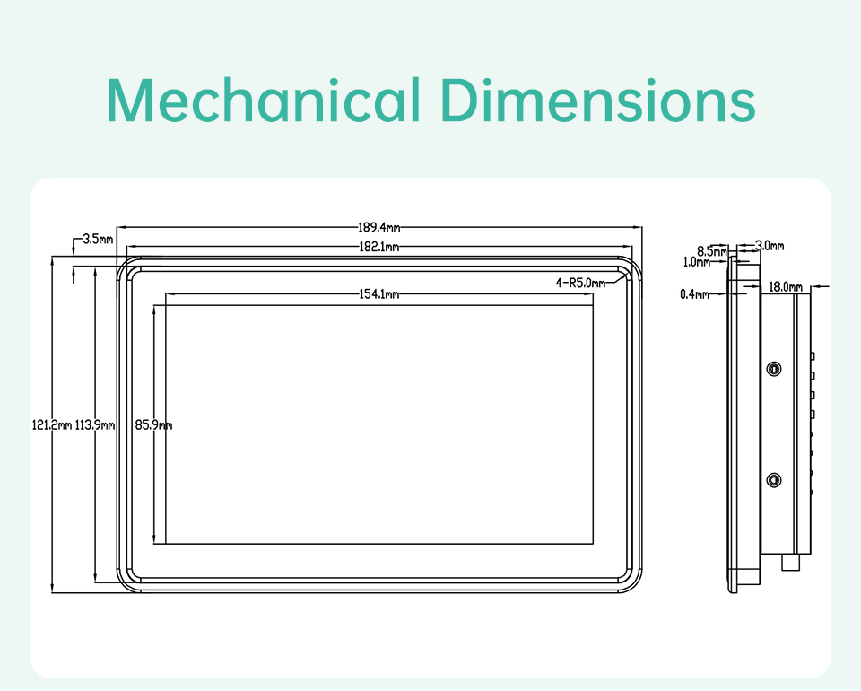 7" inch A133P All in One HMI Android Panel PC, ControlHUB Series, IPS LCD, AL Frame