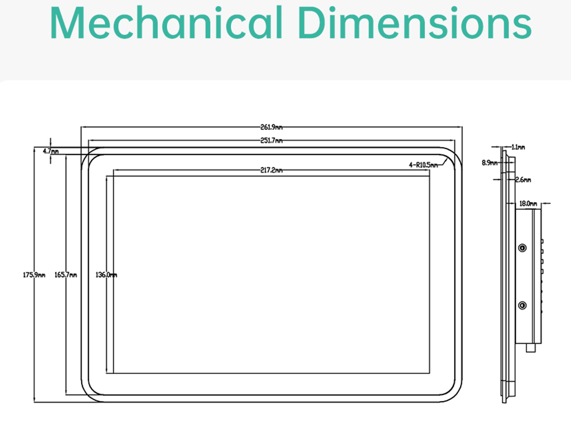 10.1" inch RK3568 All in One HMI Android Panel PC, ControlHUB Series, IPS LCD, ABS Frame