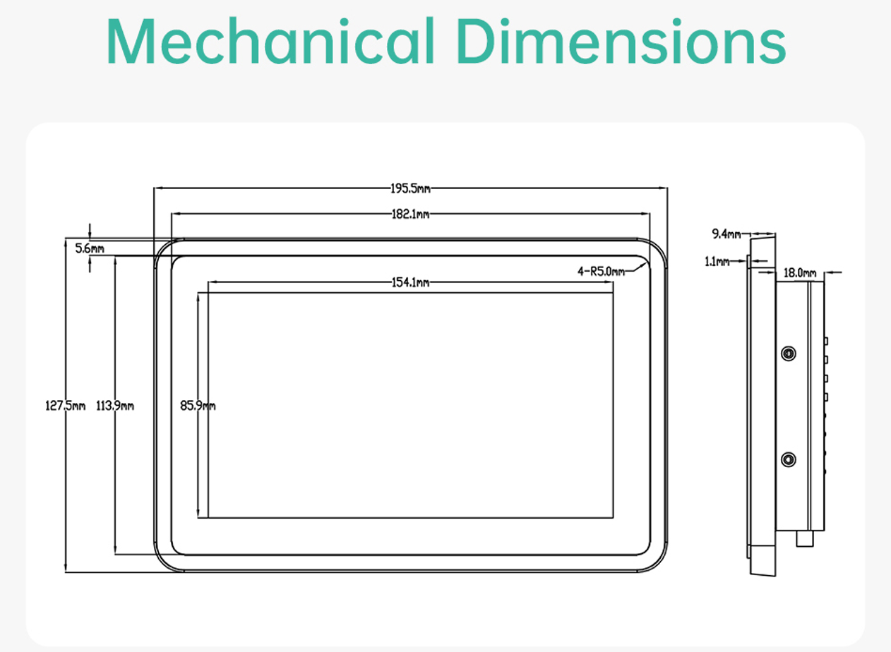 7" inch RK3288 All in One HMI Android Panel PC, ControlHUB Series, IPS LCD, ABS Frame