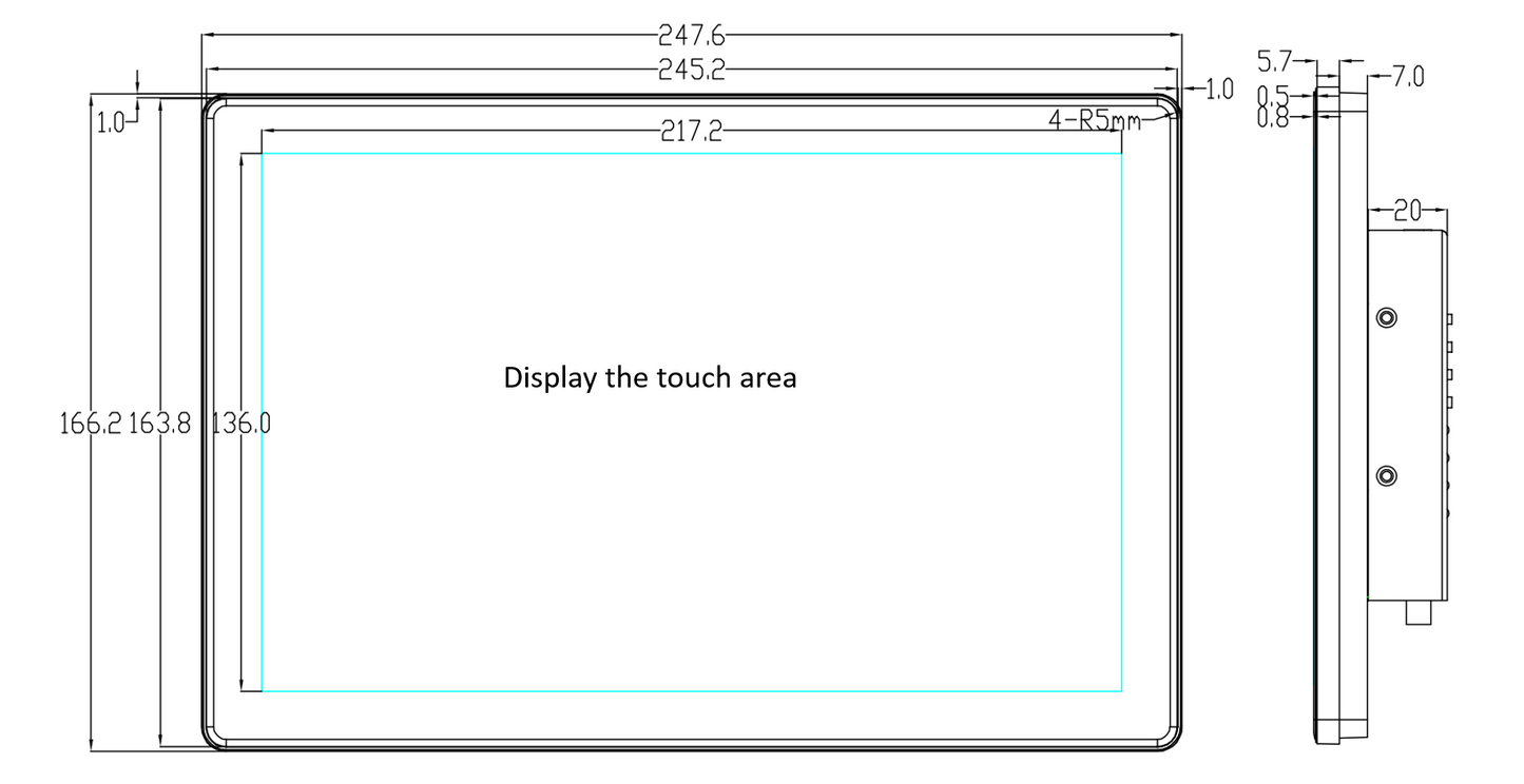 10.1" inch RK3288 2x INT SPK All in One HMI Android Panel PC, ControlHUB Series, IPS LCD, ABS Frame
