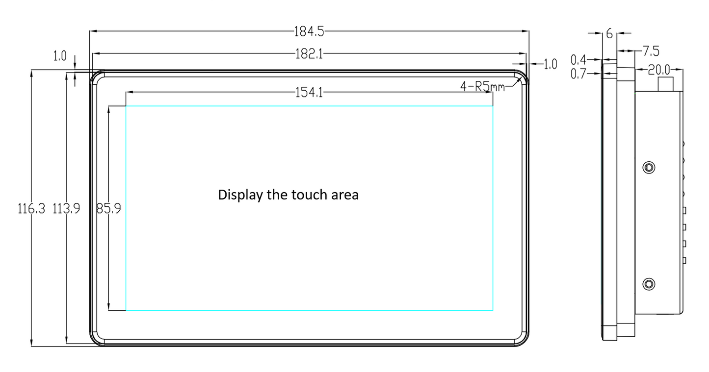 7" inch RK3568 2x INT SPK All in One HMI Android Panel PC, ControlHUB Series, IPS LCD, ABS Frame