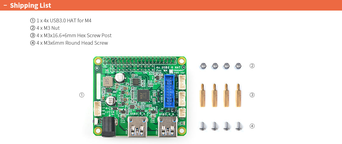 PCIe to USB 3.0 x4 HAT for M4