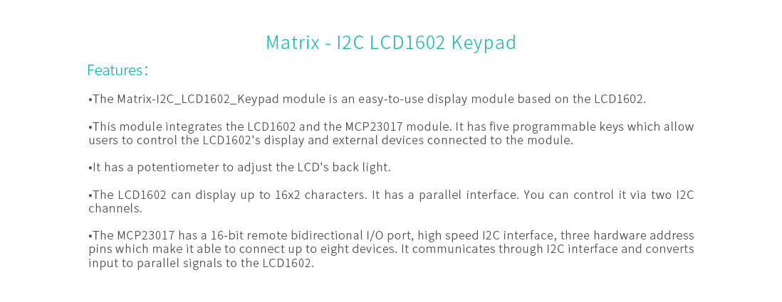I2C Interface 1602 LCD Module with Keypad for Pi