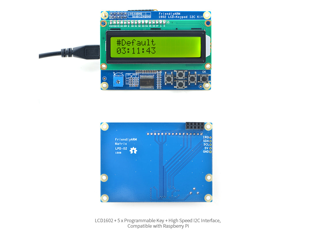 I2C Interface 1602 LCD Module with Keypad for Pi
